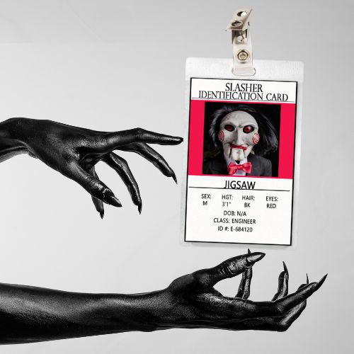 Horror Icon Saw Jigsaw ID Badge